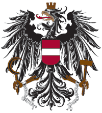 Австрийский трёхполосный (красно-бело-красный) щит был гербом герцогов Бабенбергов, правивших этой страной до 1246 года. Его изображение появилось на печатях герцогов в 20-30-е годы XIII века. Ранее, во второй половине XII века, на печати первого австрийского герцога Генриха II Бабенбергского впервые появляется изображение чёрного орла - весьма распространённой геральдической эмблемы. Австрийские рыцари во главе с герцогом Леопольдом V отправились в третий крестовый поход под флагом с чёрным орлом. Скоро, в 1282 году, Австрия перешла под власть новой династии Габсбургов, чьим родовым гербом был красный лев в золотом поле. С 1438 по 1806 год Габсбурги почти непрерывно занимали трон Священной Римской империи, чьей эмблемой традиционно был двуглавый орёл. Он и стал гербом Австрии, а позже Австрийской империи (1804) и Австро-венгерской империи (1868). Такого же орла можно рассмотреть на щите императора Священной Римской империи Фридриха Барбароссы. Первое сохранившееся до наших дней изображение одноглавого орла на щите помещается на серебряной монете Фридриха Барбароссы. С XV века до 1806 года двуглавый орёл - древний имперский символ, спутник героев, свидетель великих исторических событий - был гербом объединяющей многие центрально-европейские государства Священной Римской империи, управляемой династией Габсбургов. Однако с объединением Германии под властью прусских монархов на германский герб возвращается одноглавый орёл, где, пройдя целый ряд модификаций, остаётся и сегодня. Двуглавый орёл исчез и с австрийского герба. Это произошло в 1918 году с падением Австро-венгерской империи. Австрийская республика утвердила новый герб, на котором изображался одноглавый орёл, увенчанный башенной короной, державший в лапах серп и молот и несущий на груди щиток с австрийскими национальными цветами. Разорванные цепи появились на гербе после освобождения страны от фашизма.