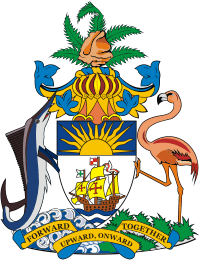 Герб Багамских островов представляет собой щит с национальными символами, удерживаемый слева рыбой-марлинь, а справа - фламинго. Причем марлинь расположен на поверхности моря, и фламинго твердо стоит на земле. Это означает географические особенности расположения островов. Изголовье щита венчает шлем с ракушкой, символизирующей богатые морские ресурсы страны. Основным символом, изображенным на щите, является корабль Христофора Колумба ''Санта-Мария'', плывущий по озаряемому солнцем морю. Национальный девиз гласит: "Forward Upward Onward Together" (''Вперед и Вверх, и Всюду вместе''). Столь живые краски герба подразумевают веру в светлое будущее страны и призваны привлекать многочисленных туристов на прекрасных пляжах островов.