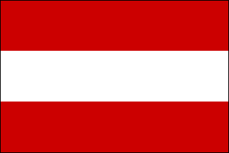 Национальный флаг Австрии представляет собой прямоугольное полотнище с соотношением сторон 2:3, состоящее из трех равновеликих горизонтальных полос - верхней красной, средней белой и нижней красной. Красный цвет призван символизировать кровь патриотов, пролитую в борьбе за свободу и независимость Австрийской Республики. Белый цвет - символ свободы, завоеванной народом Австрии в результате свержения в этой стране монархического режима. Кроме того, официальная версия по поводу символики цветов австрийского флага утверждает, что белая полоса обозначает Дунай, пересекающий территорию Австрии с запада на восток. Существует легенда о происхождении цветов австрийского флага. В ней говорится о том, что в 1191 г. герцог Леопольд Бабенбергский (представитель древнего австрийского герцогского дома) участвовал в битве при Птолемазине. Герцог был ранен, его белый плащ покрылся кровью, лишь под поясом осталась тонкая полоска белого цвета. Таким образом, красный и белый цвет перешли на герб Бабенбергов, а с него – на флаг Австрии. Дата принятия: 1919, 1945, 27.04.1984г.