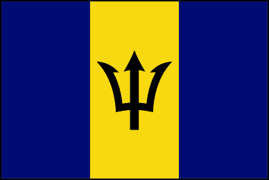 Английская колония на Барбадосе основана в 1625г. Первым отличительным флагом Барбадоса тоже стал английский. Это было синее полотнище, дополненное вверху у древка британским ''Юнион Джеком'', а в вольной части - островным бэйджем (эмблемой). Такой флаг был введен в 1870г. Бэйдж представлял собой аллегорическую фигуру Британии в виде женщины в длинных одеждах и с трезубцем в руке, плывущей по морю на раковине, запряжённой двумя ''морскими конями''. Вся композиция помещалась в центре круга, а в его нижней части было слово ''BARBADOS''.