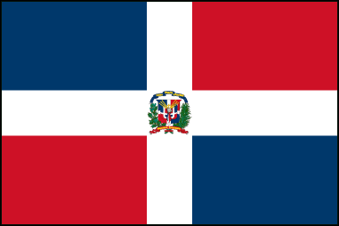 Флаг Доминиканской Республики официально утверждён 06. 11. 1844. Имеет пропорции 5:8. В 1839 г. тринитарии, сражавшиеся за независимость, добавили белый крест на флаг Гаити, чтобы создать свой флаг. Позже синий и красный поменялись местами на знамени. Крест символизирует католическую веру, синий цвет - свободу, красный - кровь. На гербе изображены национальные цвета и флаги, крест и библия. Девиз над щитом ''Бог, Отечество, Свобода''. Впервые доминиканский флаг был вышит вручную дамами Консэпсион Бона Эрнандэс и Мария де Хесус Бэнитэс. Историки предполагают, что именно этот флаг и развивался в ночь 27 февраля 1844, в решающий момент для свободы отечества. Однако существует и другое мнение о появлении доминиканского флага. По мнению Томаса Мадиоу даже 26 числа 1844 не было ещё принято решение о том, каким должен быть флаг. На собрании тайного общества ''Тринидад'' один из его членов - Хоакин Пуэйио - предложил оставить гаитянский вариант по двум причинам: ''чтобы не возникло конфликта, и чтобы народ сам мог выбрать собственный флаг''. Другой член собрания предложил добавить к гаитянскому флагу белый крест, что было принято всеми. Именно это обстоятельство ввело в заблуждение гаитянских военных, посланных в эту ночь остановить народ. Увидев в руках людей развивающийся гаитянский флаг, гаитянская армия отступила.  Члены общества желали создать флаг, кардинально отличавшийся от гаитянского: и по цвету, и по символике, изображённой на флаге. Они хотели, чтобы флаг стал символом свободы, независимости и патриотизма. Множество других версий доминиканского флага появлялось на протяжении всей истории страны, и всегда флаг оставался тем символом, который хотели видеть в нём члены тайного общества ''Тринидад''.