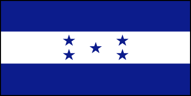 Флаг Гондураса официально утверждён 16.02.1866г., имеет пропорции 1:2. Символика основана на флаге Соединенных Провинций Центральной Америки. Пять звезд олицетворяют членов Федерации: Коста-Рику, Сальвадор, Гватемалу, Гондурас и Никарагуа. Федерация просуществовала недолго, но символику в своих флагах оставили и Никарагуа, и Сальвадор, и Гондурас. Синий символизирует цвет неба и братство, белый - стремление к миру и чистоту помыслов.