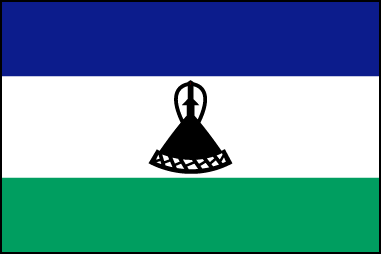 Флаг Лесото. Соотношение сторон 2:3. Утвержден 08.10.2006г. В центре флага изображена национальная шляпа народности басото.