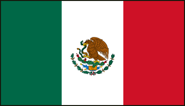 Флаг Мексики представляет собой прямоугольное полотнище с соотношением сторон 4:7, состоящее из трех равновеликих вертикальных полос - зеленой, белой и красной. В центре белой полосы изображение герба Мексики. Зеленый цвет флага обозначает надежду, а также изобилие хорошей почвы Мексики. Белый символизирует чистоту, красный - кровь, пролитую за независимость страны. Согласно ацтекской легенде, бог Уицилопочтли (Huitzilopochtli) предсказал ацтекам, которые искали землю, чтобы жить, что они должны найти орла, сидящего на каменистом месте на вершине кактуса-нопаля и пожирающего змею. И когда они нашли этого орла, они обосновались там, и воздвигли там первый храм в честь своего бога-покровителя Уицилопочтли. И именно этот орел изображен посередине флага. Флаг принят 16 сентября 1968г. Он появился после победы в войне за независимость. В настоящее время национальный флаг Мексики имеет прямоугольную форму и разделен вертикально на три равные части зеленого, белого и красного цветов с национальным гербом посередине.