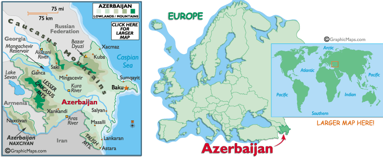 Расположение Азербайджана