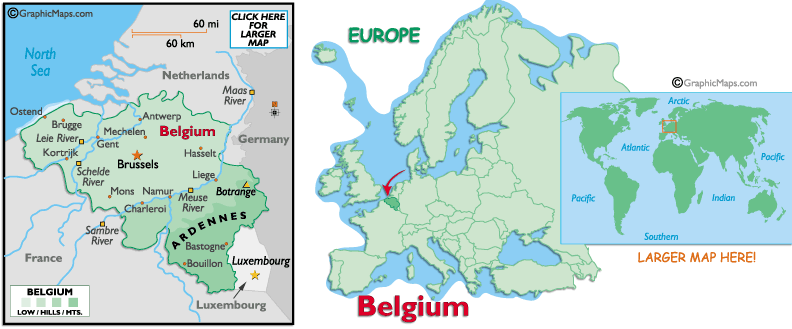 Расположение Бельгии
