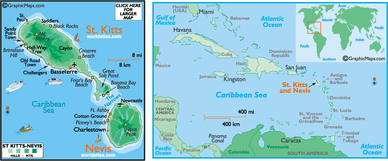Расположение Сент-Китс и Невис