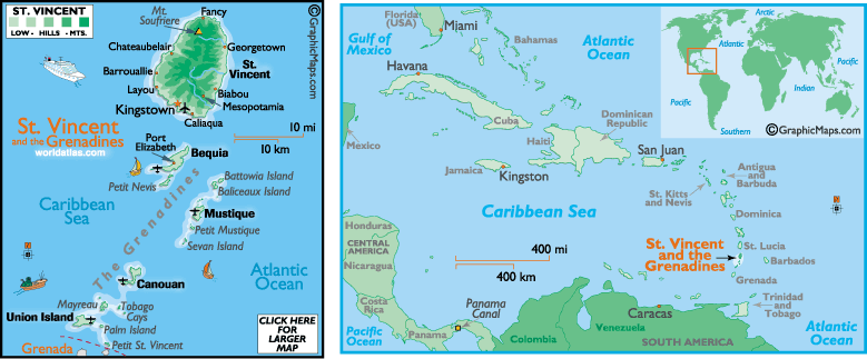 Расположение Сент-Винсента и Гренадин