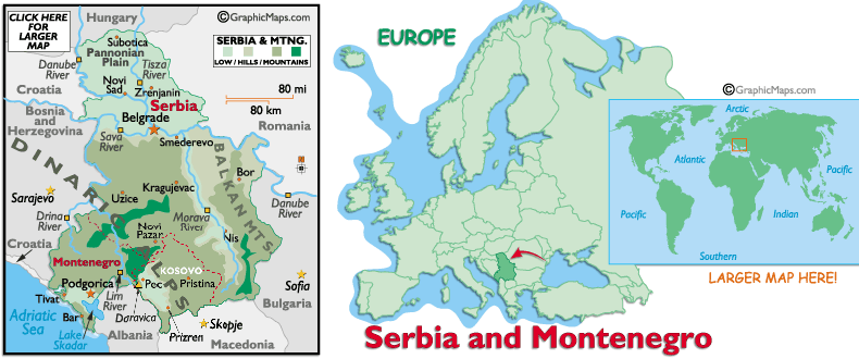 Расположение Сербии и Черногории